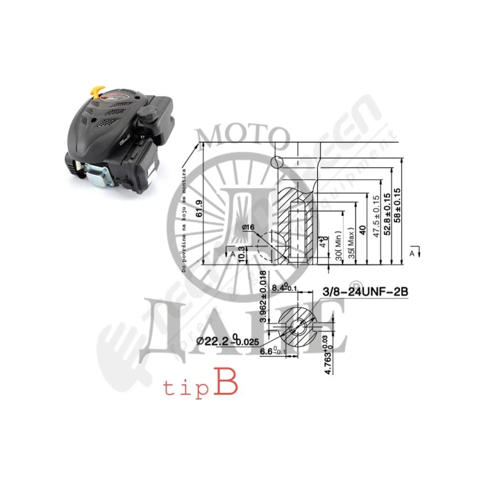 MOTOR KOSILICE LONCIN 3.5KS 22mmx62mm
