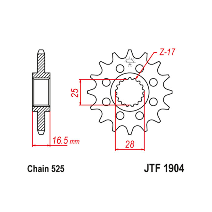 Lančanik prednji JT JTF1904-17RB (525) 17 zuba